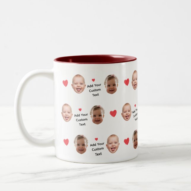 Custom 2 Photo Face Pattern Personalized Text Two-Tone Coffee Mug (Left)