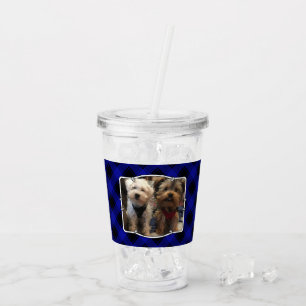 Custom 2 Photo Frames Classic Blue & Black Plaid Acrylic Tumbler