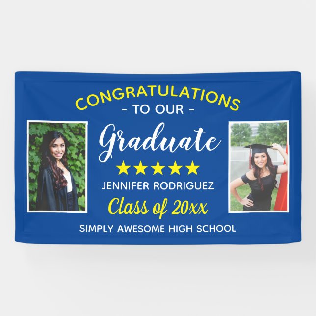 Custom 2 Photo Graduation Congratulations Graduate Banner (Horizontal)