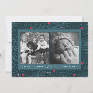 Custom 2-Photo Modern Spruce Holiday Card