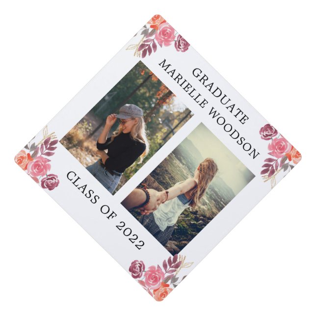Custom 2 Photo Name And Class Graduation  Graduation Cap Topper (Front)
