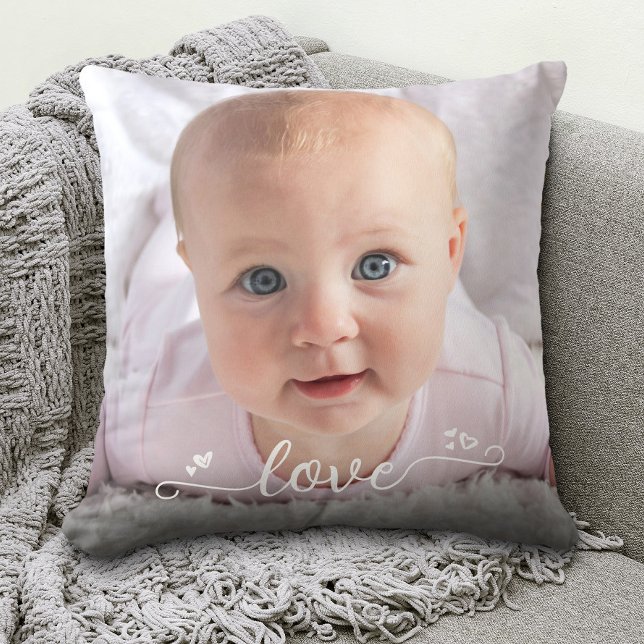 Custom 2 Photo Personalized Love Script Modern Throw Pillow (Creator Uploaded)