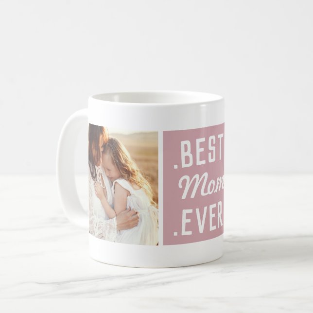 Custom 2 Photo Rose Meilleure Maman Jamais Mug (Devant gauche)