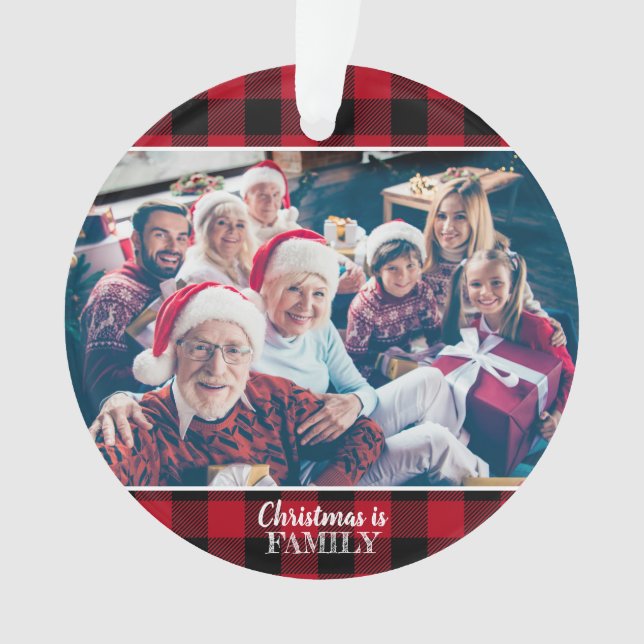 Custom 2 Photo Rustic Red Buffalo Plaid Ceramic Or Ornament (Front)