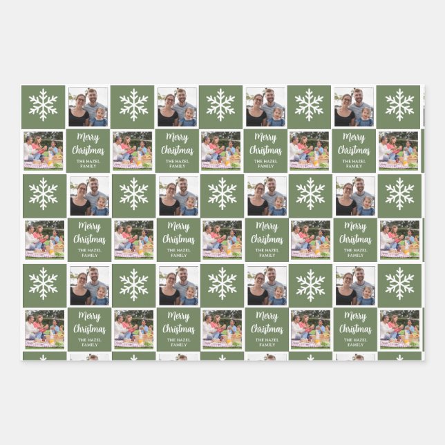 Custom 2 Photo Snowflakes Christmas Wrapping Paper (Front 3)