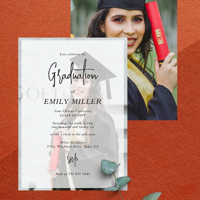 Custom 2 Photo Text Overlay Graduation Invitation (Creator Uploaded)