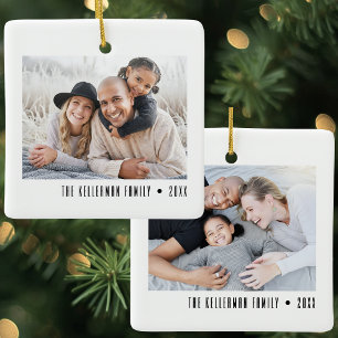 Custom 2 Photo Two-Sided Simple Family Ceramic Ornament