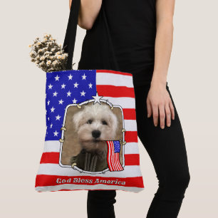 Custom 2 Photo USA American Flag Patriotic Cute Tote Bag