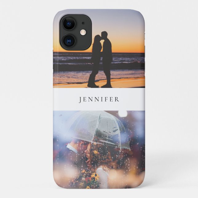 Custom 2 Photo & Your Name White Case-Mate iPhone Case (Back)
