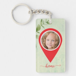 Custom 2 photos and name elegant location sign keychain