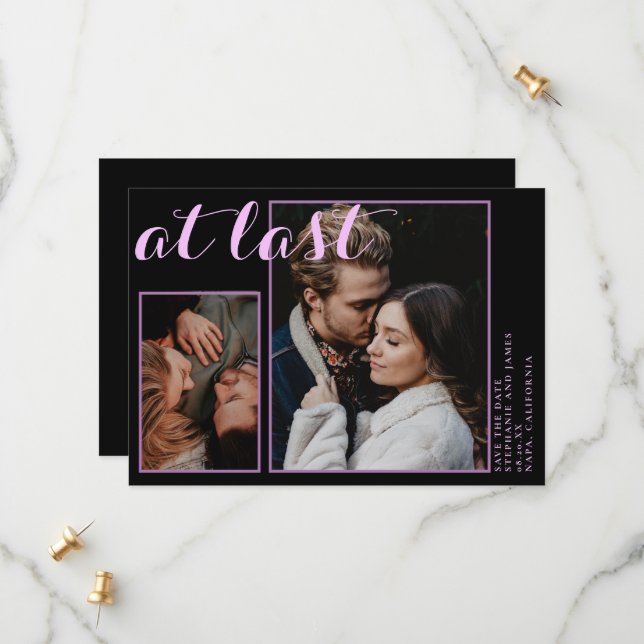 Custom 2 photos at last pink black save the date (Front/Back In Situ)