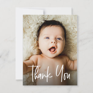 Custom 2 Photos Baby Shower Modern Handlettering Thank You Card