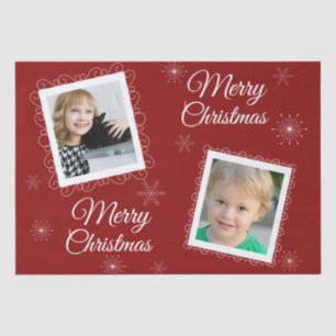 Custom 2 Photos Christmas Design on Red  Tissue Paper
