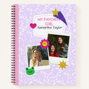 Custom 2 Photos Collage Notebook with Script Name 