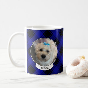 Custom 2 Photos Frame Classic Blue & Black Plaid Coffee Mug