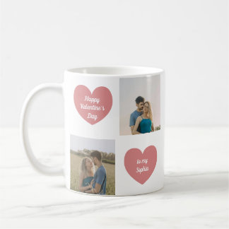 Custom 2 Photos, Hearts Graphic, Valentine's Day Coffee Mug