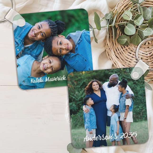 Custom 2 Photos Modern Cute Personalized Family Keychain (Creator Uploaded)