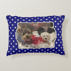Custom 2 Photos USA American Flag Patriotic Cute Accent Pillow