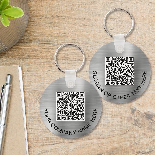 Custom 2 QR Codes Promotional Silver Keychain (Custom 2 QR Codes Promotional Silver Keychain)