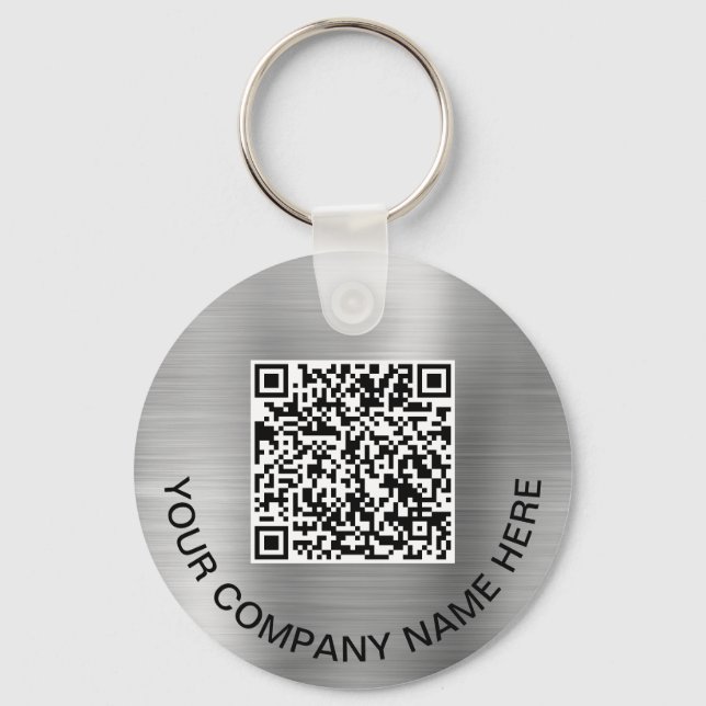 Custom 2 QR Codes Promotional Silver Keychain (Front)