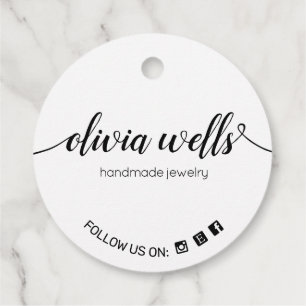 Custom 2" Round White  Signature  Script Hang Tags