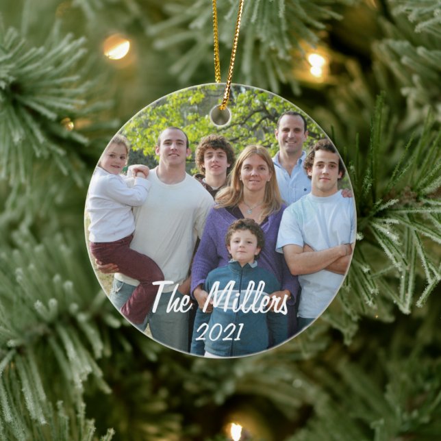 Custom 2-Sided Family Photo Christmas  Ceramic Ornament (Tree)
