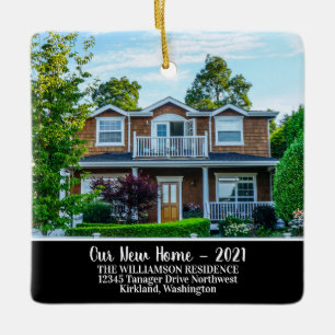 Custom 2 Sided New Home Photo With Year, Name Ceramic Ornament