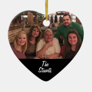 Custom 2-sided Simple Black Family Photo Christmas Ceramic Ornament