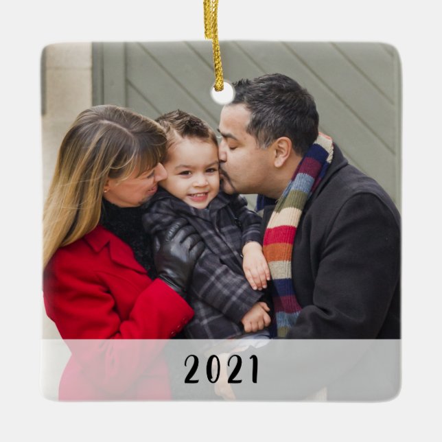 Custom 2-Sided Simple Family Photo Christmas Ceramic Ornament (Front)