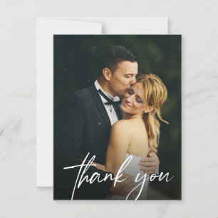 Custom 2 Wedding Photos Simple Modern script  Thank You Card
