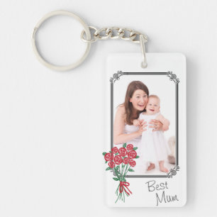 Custom 2 X Photo Best Mum Rose Bouquet Keychain