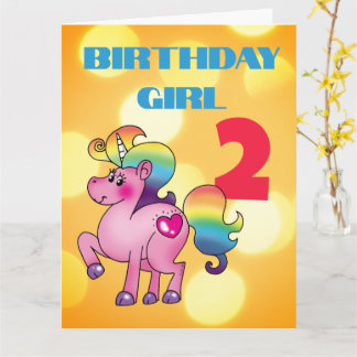 Custom 2nd Birthday Girl Unicorn Card