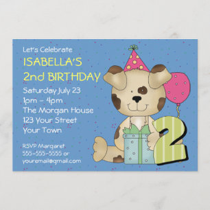 Custom 2nd Birthday Puppy Dog Invitation
