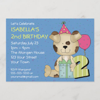 Custom 2nd Birthday Puppy Dog Invitation