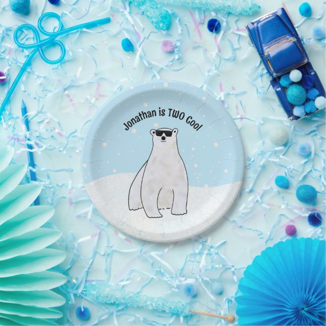 Custom 2nd Birthday TWO Cool Cute Polar Bear Paper Plate (Party)