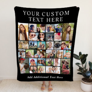 Custom 30 Photo Collage Black Fleece Blanket