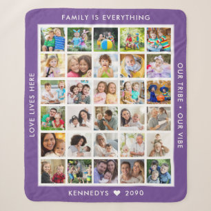 Custom 30 Photo Collage Family Quotes Name Purple  Sherpa Blanket