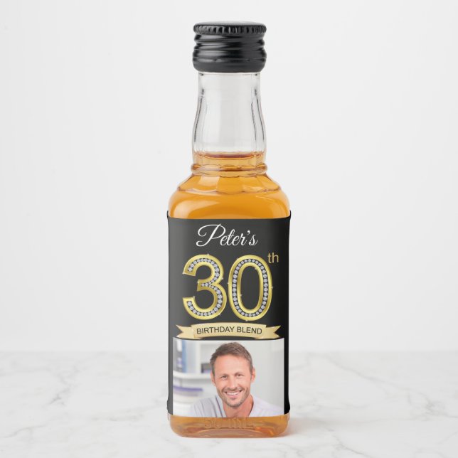 Custom 30th Birthday Party Mini Liquor Favour Labe Liquor Bottle Label (Front)