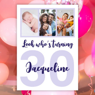 Custom 30th Birthday Purple Script Photo Collage Invitation