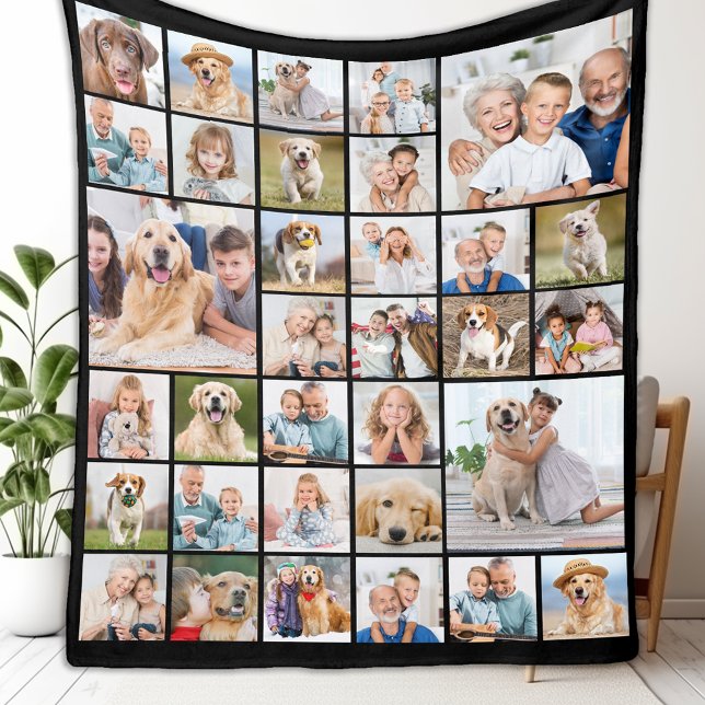 Custom 33 Photo Collage Modern Personalized  Fleece Blanket (Creator Uploaded)