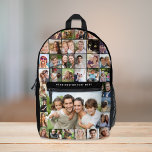 Custom 35 Photo Collage Black Printed Printed Backpack<br><div class="desc">A custom photo collage black backpack for that perfect gift. Personalize with 35 photos of family, pets, friends, travel, memories, events, your photography, etc. and add a line of text in simple white typography. The colours of the background and text can be changed by editing in the design tool. Corner...</div>