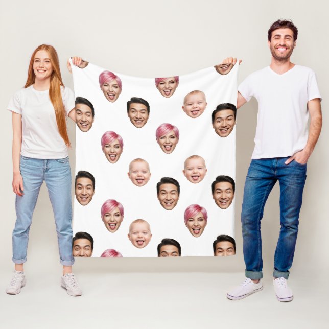 Custom 3 Face Photo Collage Funny Personalized Fleece Blanket (In Situ)