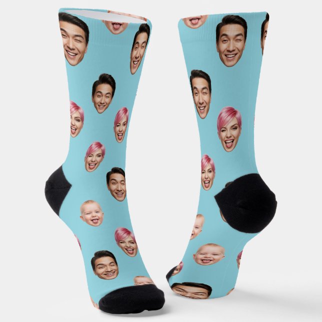 Custom 3 Face Photo – Funny Personalized Gift Socks (Angled)
