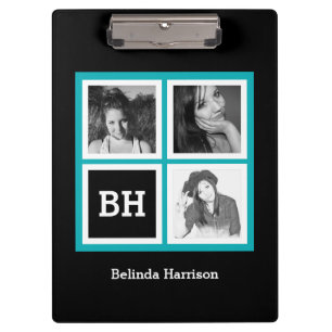 Custom 3 Instagram Photos Personalized Turquoise Clipboard