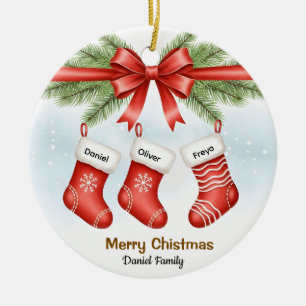 Custom 3 Name Family Christmas Stocking Ornament