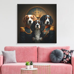 Custom 3 Pets Portrait: Royal Dog Portrait. Canvas Print
