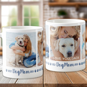 Custom 3 Photo Blue Dog Mom Coffee Mug
