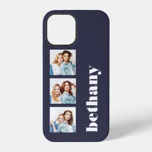 Custom 3-Photo Chunky Monogram Dark Navy Blue iPhone 12 Case