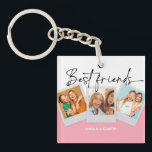 Custom 3 Photo Collage Cute Simple Pink BFF  Keychain<br><div class="desc">Custom 3 Photo Collage Cute Simple Pink BFF</div>