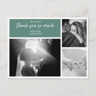 Custom 3 Photo Collage Emerald Wedding Thank You Postcard